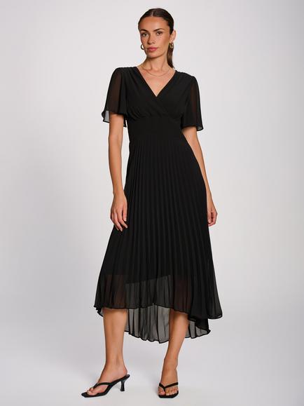 Jolie Moi Pleated Midi Chiffon Dress, Black