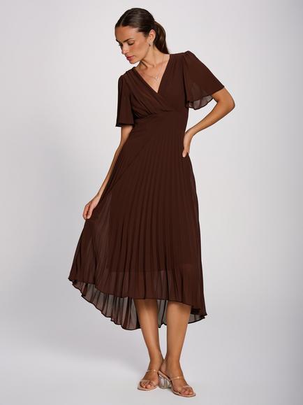 Jolie Moi Pleated Midi Chiffon Dress, Brown