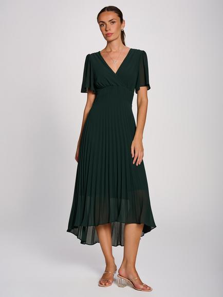 Jolie Moi Pleated Midi Chiffon Dress, Dark Green
