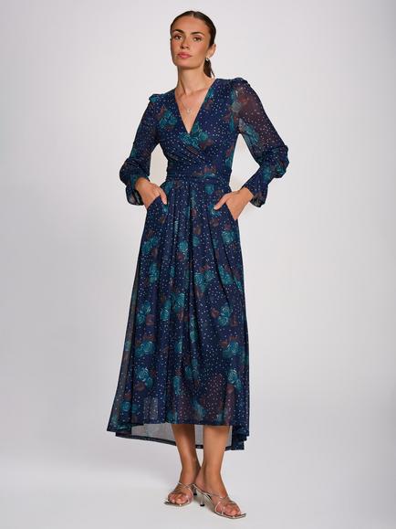 Jolie Moi Floral Mesh Maxi Dress, Navy/Multi, Navy/Multi
