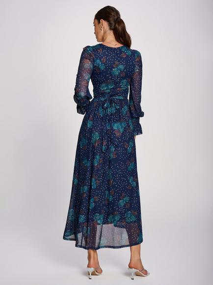 Jolie Moi Floral Mesh Maxi Dress, Navy/Multi - view 2, Navy/Multi