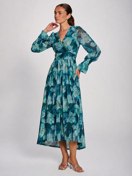 Jolie Moi Floral Mesh Maxi Dress, Teal/Multi, Teal/Multi