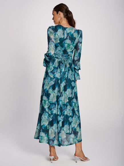Jolie Moi Floral Mesh Maxi Dress, Teal/Multi - view 2, Teal/Multi