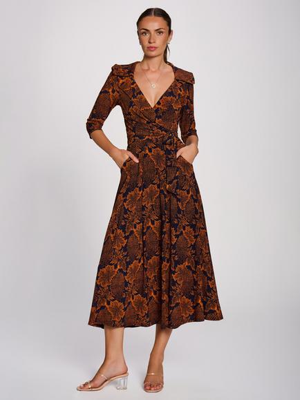 Jolie Moi Floral Wrap Front Dress, Navy/Multi, Navy/Multi