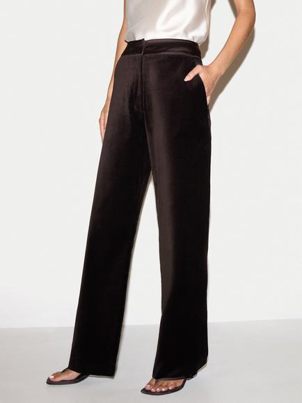 Jigsaw Velvet Satin Tailored Trousers, Brown, Brown