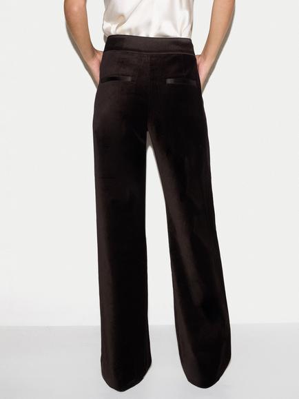 Jigsaw Velvet Satin Tailored Trousers, Brown - view 2, Brown
