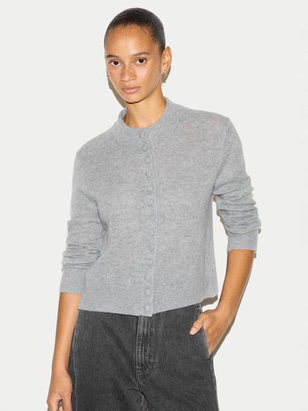 Jigsaw Wool Rich Round Neck Cardigan, Grey, Grey