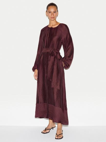 Jigsaw Textured Long Sleeve Dress, Burgundy, Burgundy