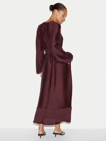 Jigsaw Textured Long Sleeve Dress, Burgundy - view 2, Burgundy