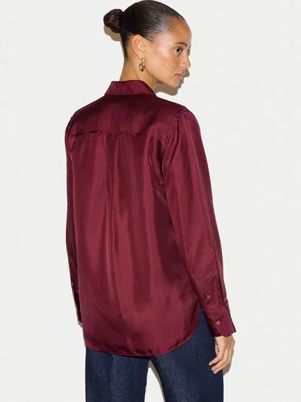Jigsaw Pure Silk Relaxed Long Sleeve Shirt, Burgundy - view 2, Burgundy