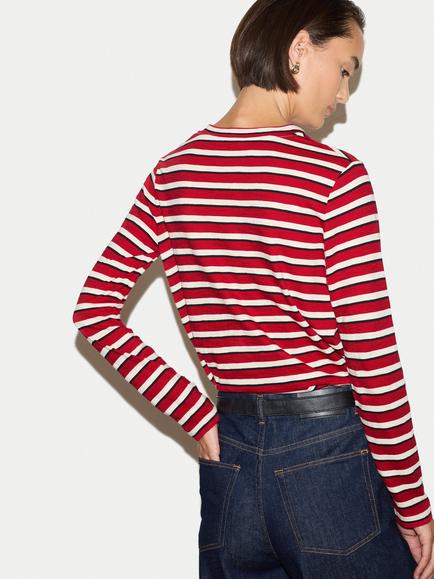 Jigsaw Cotton Stripe Round Neck T-Shirt, Red/Multi - view 2, Red/Multi