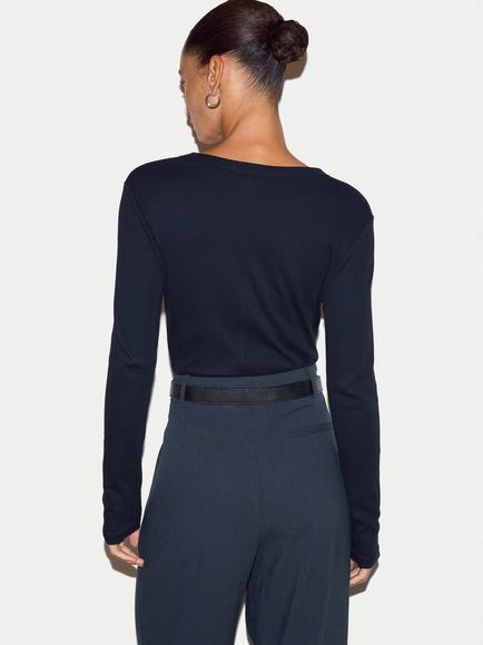 Jigsaw Cotton Rich Round Neck T-Shirt - view 2, Navy