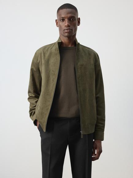 Mango Zip Neck Bomber Jacket, Khaki, Khaki