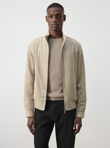 Mango Zip Neck Bomber Jacket, Khaki, Beige