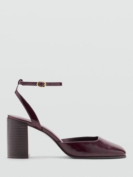 Mango Campa Square Toe Block Heel Sandals, Bordeaux, Bordeaux