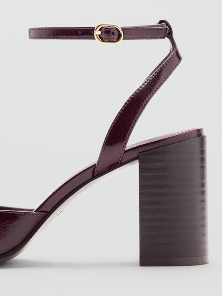 Mango Campa Square Toe Block Heel Sandals, Bordeaux - view 2, Bordeaux