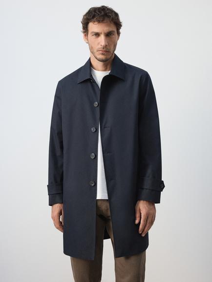 Mango Chayto Cotton Rich Water Repellent Trench Coat, Midnight Blue, Midnight Blue