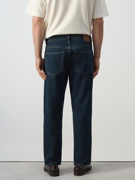 Mango Mid Rise Tapered Leg Jeans, Blue/Black - view 2, Blue/Black