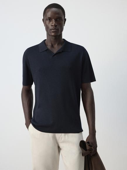 Mango Short Sleeve Polo Shirt, Navy, Navy