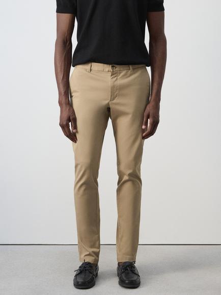 Mango Cotton Rich Slim Fit Chinos, Black, Beige