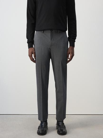 Mango Bol Slim Fit Cropped Tailored Trousers, Black, Grey Melange