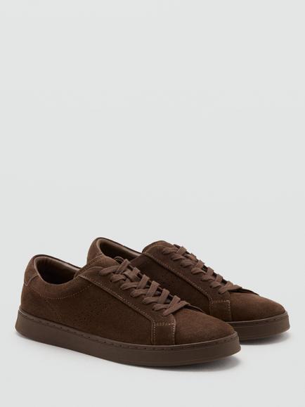 Mango Pure Suede Low Profile Trainers, Brown - view 2, Brown