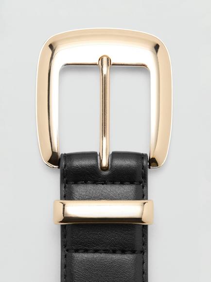 Mango Sculpted Waist Statement Buckle Belt - view 2, Black