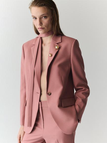 Mango Straight Cut Suit Blazer, Pink, Pink