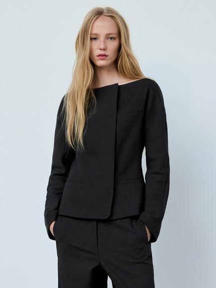 Mango Asymmetrical Fitted Blazer, Grey, Grey