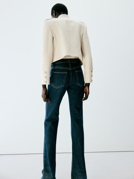 Mango Textured Button Detail Cropped Jacket, Raw - view 2, Raw