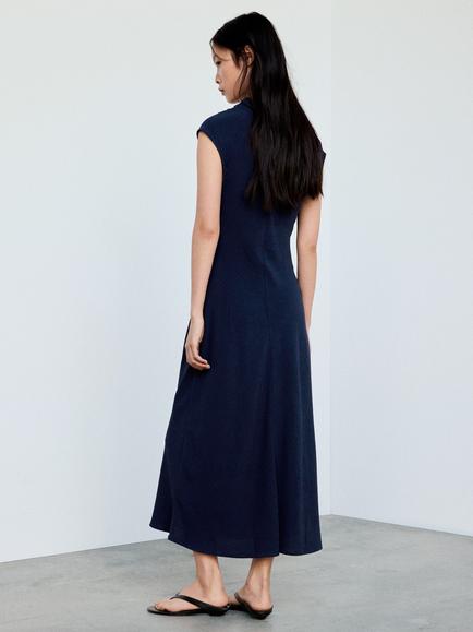Mango Jewel Detail Draped Maxi Dress, Midnight Blue - view 2, Midnight Blue