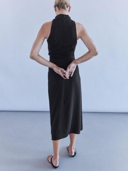 Mango Draped Neckline Ruched Dress, Black - view 2, Black