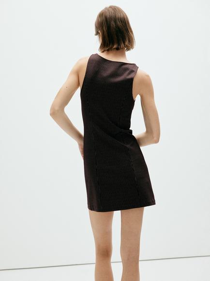 Mango Hera Ribbed Striped Slim Fit Sleeveless Mini Dress, Brown - view 2, Brown