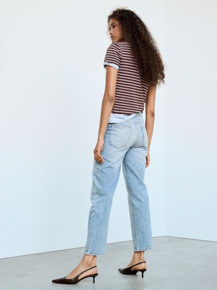 Mango Mid Rise Straight Leg Cropped Jeans, Light Blue - view 2, Light Blue