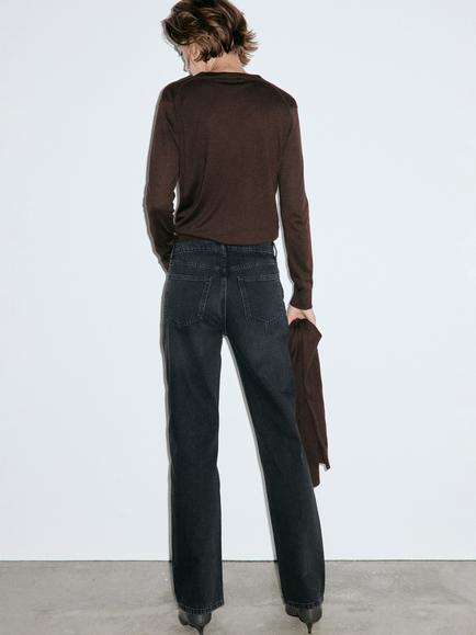 Mango High Rise Straight Leg Jeans, Black - view 2, Black