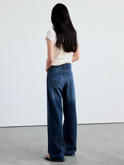 Mango Mid Rise Longline Straight Jeans, Dark Blue - view 2, Dark Blue