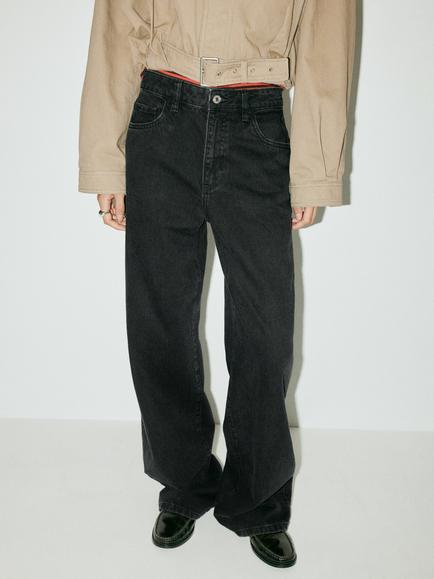Mango High Rise Wide Leg Jeans, Black, Black