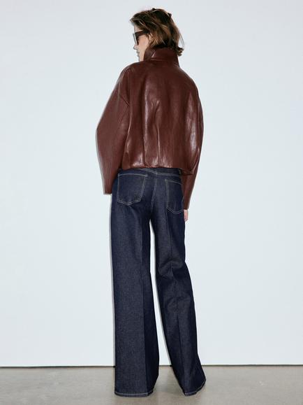 Mango High Waist Wide Leg Longline Jeans, Dark Blue - view 2, Dark Blue