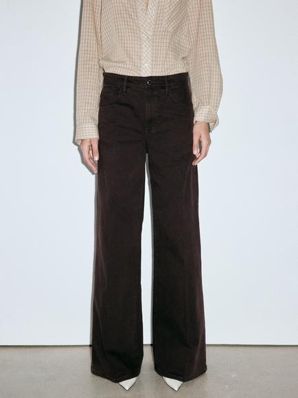 Mango High Rise Wide Leg Trousers, Chocolate, Chocolate
