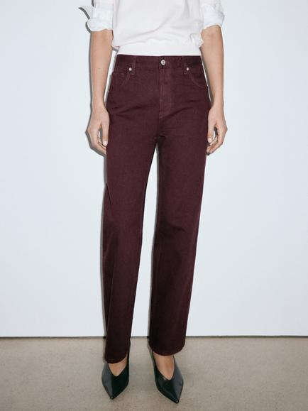 Mango Mid Rise Straight Jeans, Wine, Wine