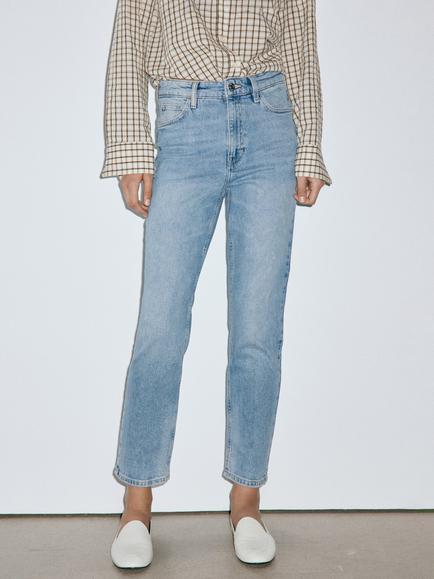 Mango High-Rise Straight Jeans, Light Blue, Light Blue