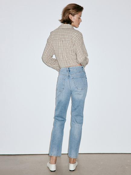 Mango High-Rise Straight Jeans, Light Blue - view 2, Light Blue