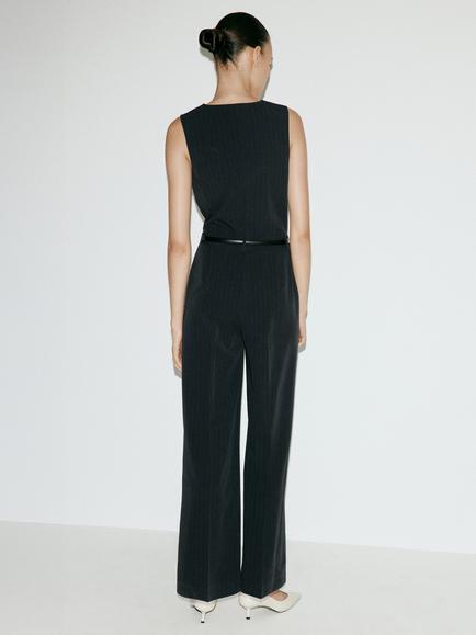 Mango V-Neck Wide Leg Jumpsuit, Navy - view 2, Navy