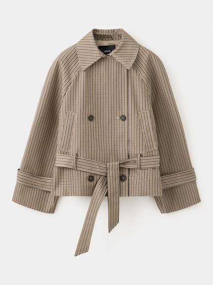 Mango Cropped Belted Trench Coat, Beige, Beige