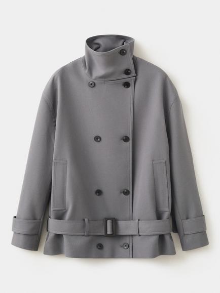 Mango Funnel Neck Short Trench Coat, Grey, Grey
