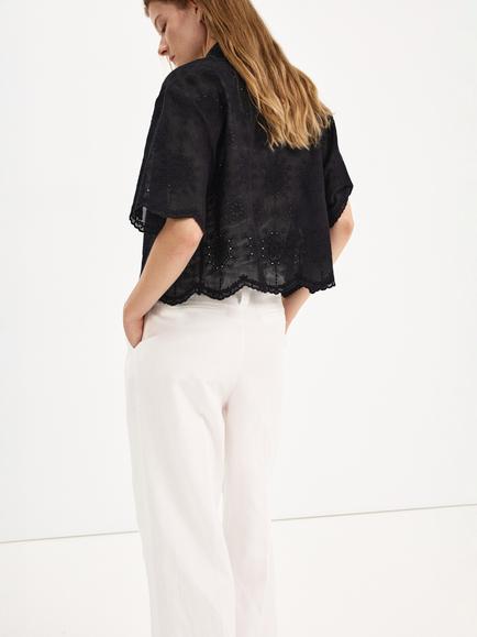 Mango Embroidered Short Sleeve Cropped Shirt, Black - view 2, Black