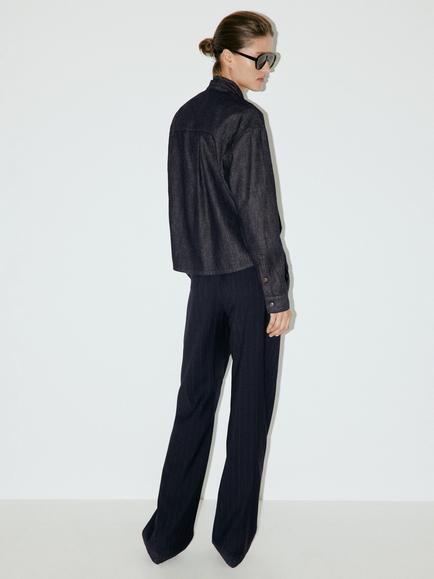Mango Relaxed Tie Neck Shirt, Dark Blue - view 2, Dark Blue