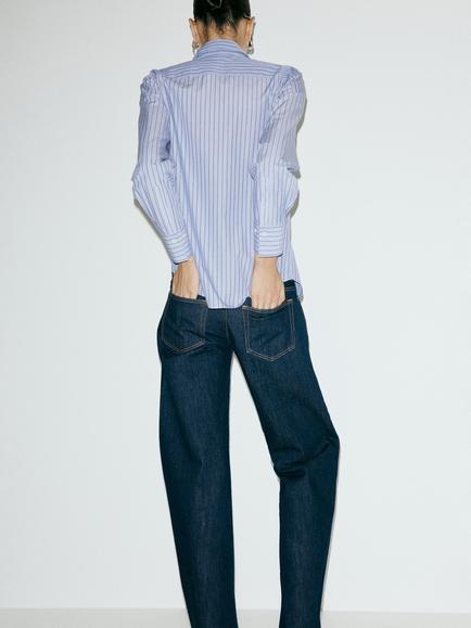 Mango Striped Relaxed-Fit Button-Down Shirt - view 2, Blue