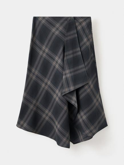 Mango Cotton Check Asymmetric Midi Skirt, Dark Grey, Dark Grey