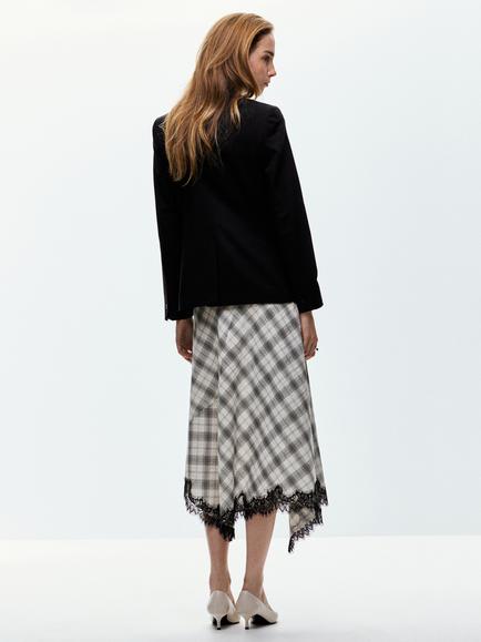 Mango Asymmetric Lace Trim Midi Skirt, White - view 2, White